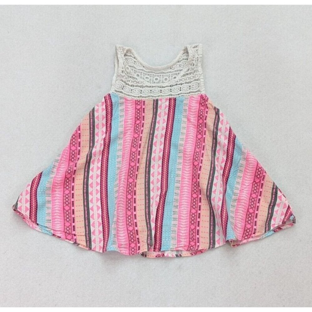 Mudd Girls Tank Top Pink Flowy White Crochet Lace Size 7 / 8 Summer Beach Travel